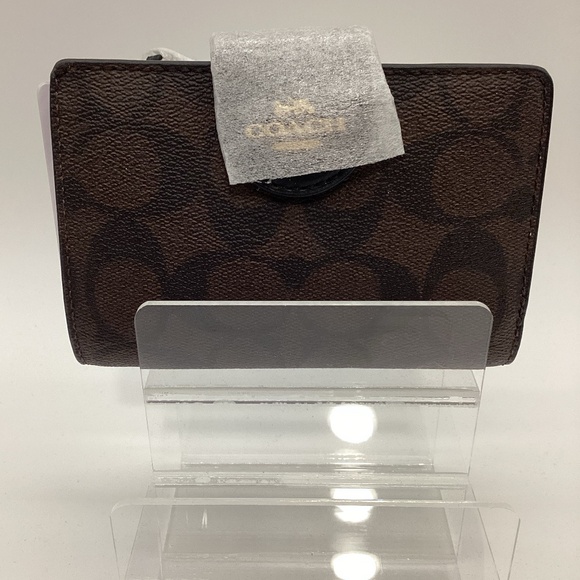 2143. Coach Bi-Fold Wallet Brown/Black Gold Signature Leather NWT - Picture 1 of 7